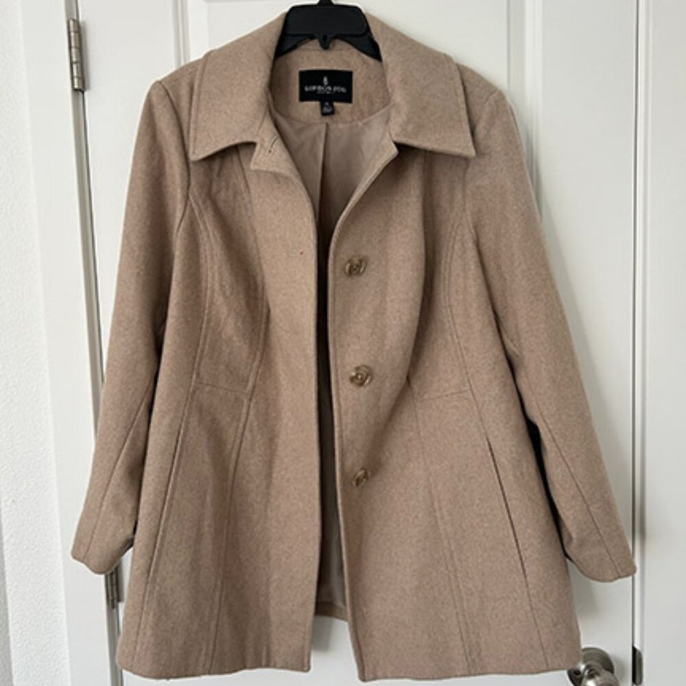 London Fog Pea Coat Jacket Tan Brown